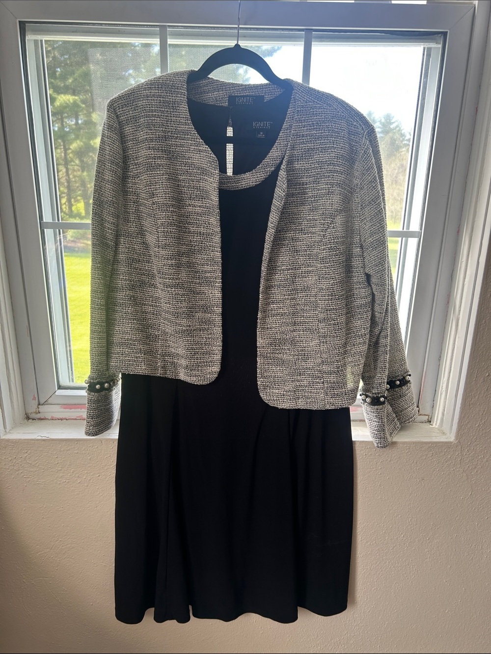 KARLYN Black Dress with Tweed Jacket - Classic Two-Piece Set